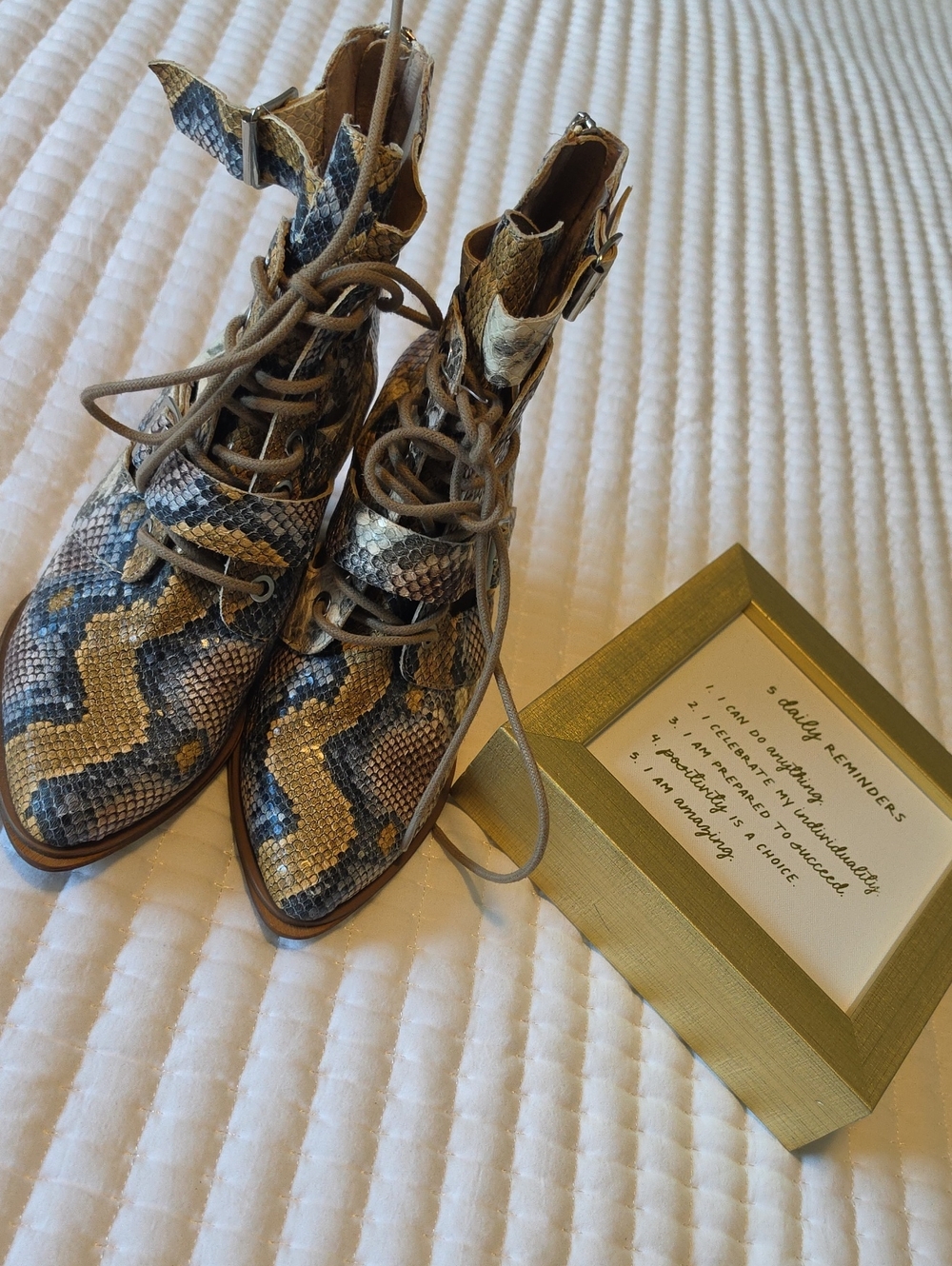 Womens Snake-Print Lace-Up Ankle Boots